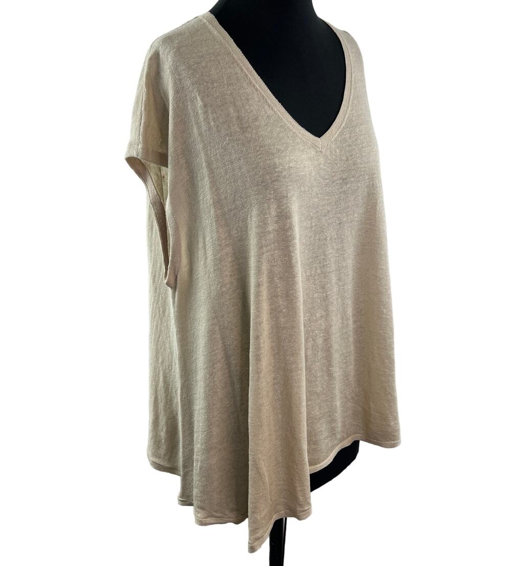 POETRY Beige Blouse Linen Knit Deep V-Neck Dolman Sleeveless Pullover Top Sz 14